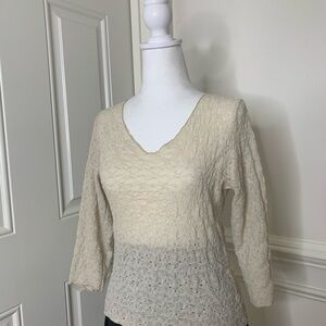 Vintage 90’s Cream Ribbed Fitted 3/4 Sleeve Blouse